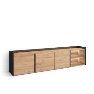 Mueble tv, 207x35x50cm, roble y negro, LED rf4836