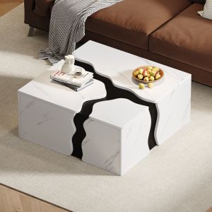 Mesa de centro con 1 cajón efecto mármol blanco 31x70x70cm