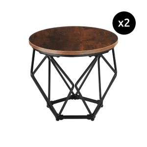 Set de 2 mesas de centro geométricas y estilo industrial madera oscura