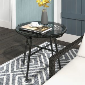 Mesa auxiliar de jardín boho negra 50x50x50 cm ratán