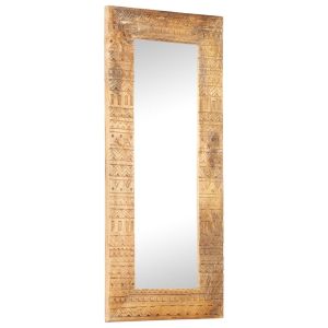 vidaXL espejo tallado a mano madera maciza de mango 110x50x2,5 cm