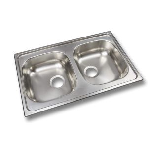 Fregadero de cocina de 2 senos, acero inoxidable satinado.