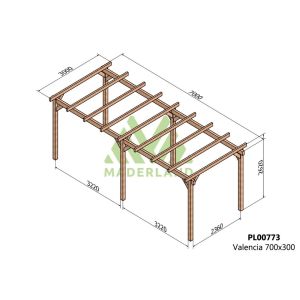 Pérgola de madera laminada - valencia 700x300cm (maderland)
