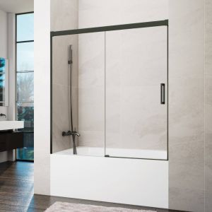 Mampara de bañera frontal + corredera basic 150-155cm transparente titanio