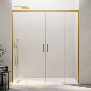 Mampara basic spazio 2 puertas + 2 fijos transparente oro 160 cm