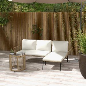 Muebles jardín ratán crema 3pzs con tumbona y sofá