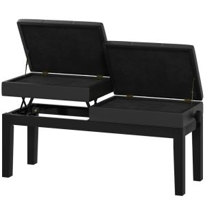 Banqueta de piano elevable de piel sintética negra con almacenaje