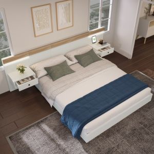Cama doble 180x200cm con LED y usb-c madera – roble sonoma/blanco