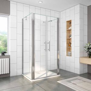 Mampara de ducha frontal abatible+paneles laterales,1400x700x700x1950mm