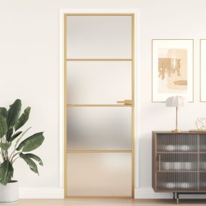 Puerta de interior dorada vidrio templado y aluminio 76x201,5cm wef1439