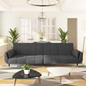Sofá cama de 2 plazas con dos almohadas terciopelo gris oscuro es9637