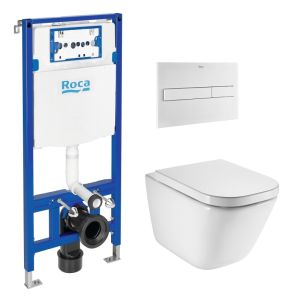 Roca duplo cisterna y pulsador pl7 blanco mate + inodoro roca the gap