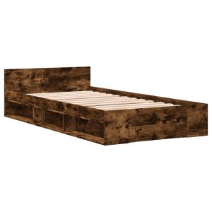 vidaXL cama con cajón madera de ingeniería roble ahumado 75x190 cm