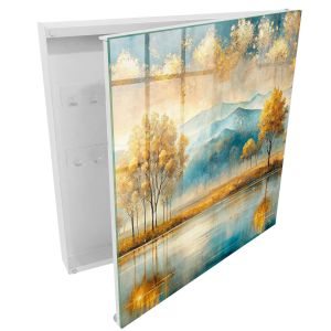 Caja de llaves 30x30x5 armonía otoñal, apertura derecha blanca
