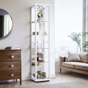 K-möbel vitrina cristal blanco 176x37x33 cm con espejo, LED, cerradura