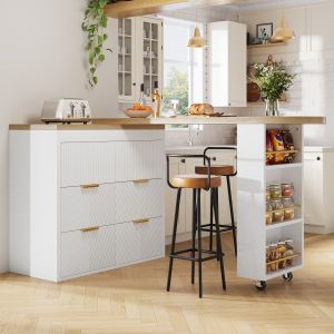 Mesa bar giratoria multifuncional con 6 cajones blanco 90x128-203x39cm