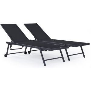 Tumbonas en textileno y aluminio "jolia"  - phoenix  - lote  de 2 – negro