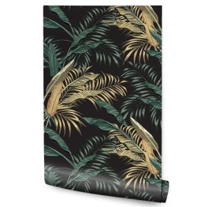 Papel Pintado Para Dormitorio Con Hojas De Plátano Tropicales 53cm x 10m