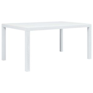 vidaXL mesa de jardín plástico aspecto de ratán blanco 150x90x72 cm