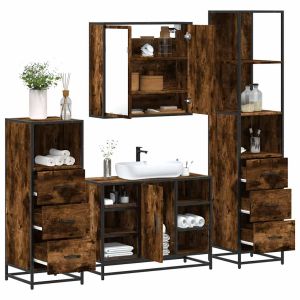 Set de muebles baño 4 pzas madera contrachapada roble ahumado esb9989