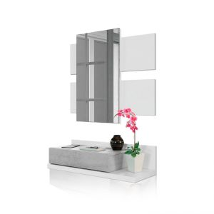 Mueble recibidor con 1 cajón y espejo 75 cm tekkan blanco - gris
