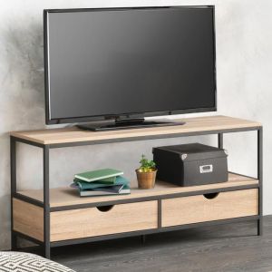 Mueble tv industrial - 2 cajones - 113 cm - madera y metal