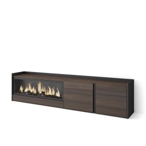 Mueble tv, 212x35x50cm, roble oscuro y negro, chimenea eléctrica xxl rf4495