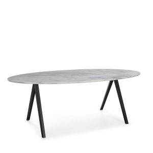 Mesa comedor 200x100x75 marmol blanco, metal negro