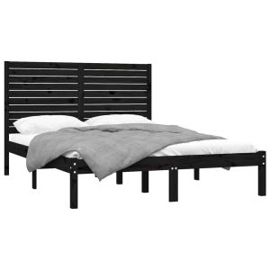 vidaXL estructura de cama madera maciza negra king size 150x200 cm