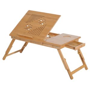 Mesa de ordenador portátil bambú color madera 55x35x30 cm homcom