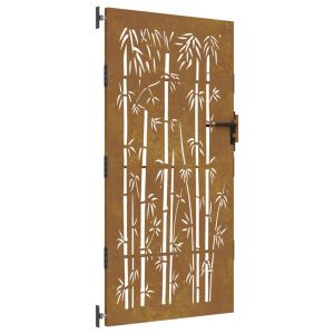 vidaXL puerta de jardín acero corten diseño bambú 85x200 cm
