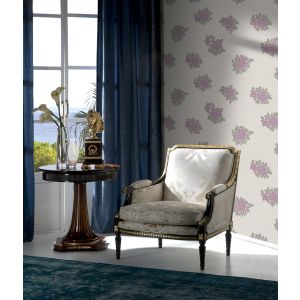 Papel pintado texturizado tnt flor textil seda beige, burdeos y verde