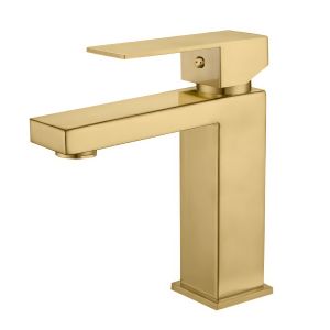 Valaz grifo lavabo monomando cuadrado dorado cepillado