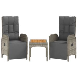 vidaXL sillas reclinables jardín 2 uds con mesa ratán sintético gris
