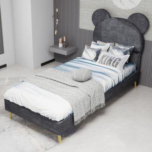 Cama individual 90x200cm tapizada con espacio almacenaje