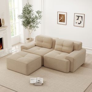 Sofá modular en l pana beige otomana asiento profundo sin montaje