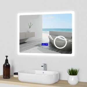 Espejo de baño LED 80×60cm + bluetooth + lupa