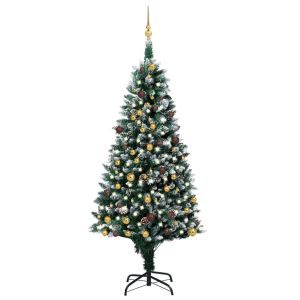 vidaXL árbol de navidad helado con luces, bolas y piñas 210 cm