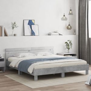 Cama cabecero y luces LED gris hormigón 200x200cm