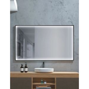 Espejo con luz LED marco color negro mate anti-vaho, sensor on/off 100x80