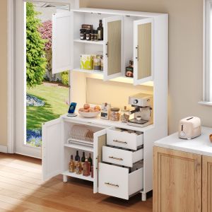 Aparador de cocina con LED 3 cajones blanco 183cm