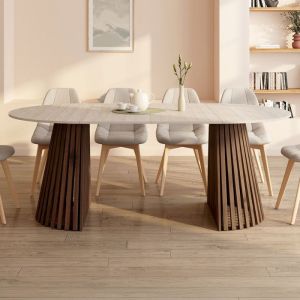 Mesa de comedor redonda extensible - travertino - 200 cm