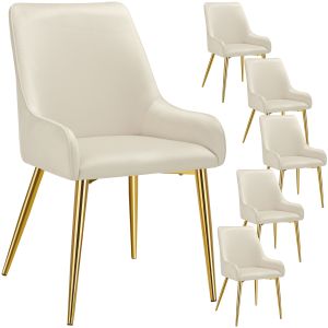6 sillas de comedor tapizadas, acero, aspecto aterciopelado, beige