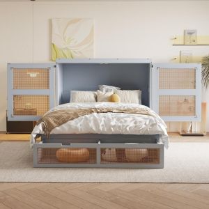 Cama abatible 140x200cm con almacenaje y somier gris
