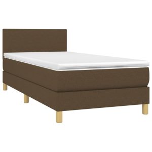 vidaXL cama box spring colchón luces LED tela marrón oscuro 100x200cm