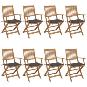 vidaXL sillas de jardín plegables 8 uds madera maciza acacia y cojines