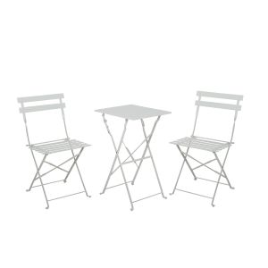 Conjunto de terraza plegable metálico de 2 sillas y mesa cuadrada blanco
