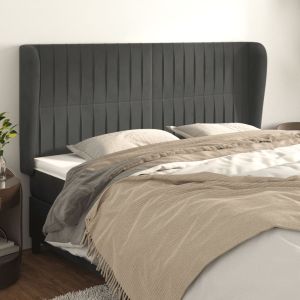 Cabecero con orejas de terciopelo gris oscuro 183x23x118/128 cm eso5470