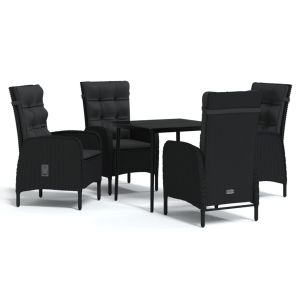 vidaXL juego de comedor de jardín 5 piezas con cojines negro