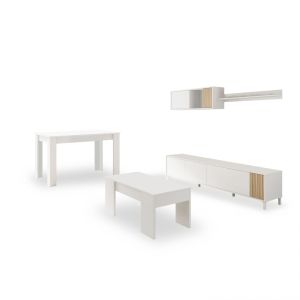 Pack salón con mesa de centro y mesa de comedor nitza max v2b - natur